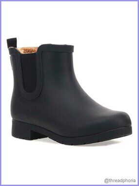 Waterproof Rubber Faux Fur Lined Chelsea Rain Boot Slip On Ankle Bootie